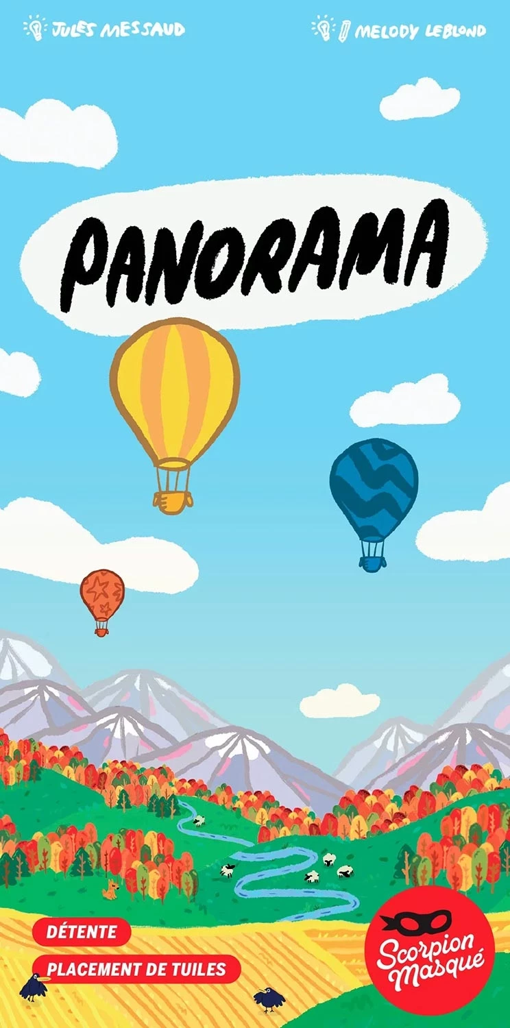 Panorama coloré avec montgolfières et montagnes