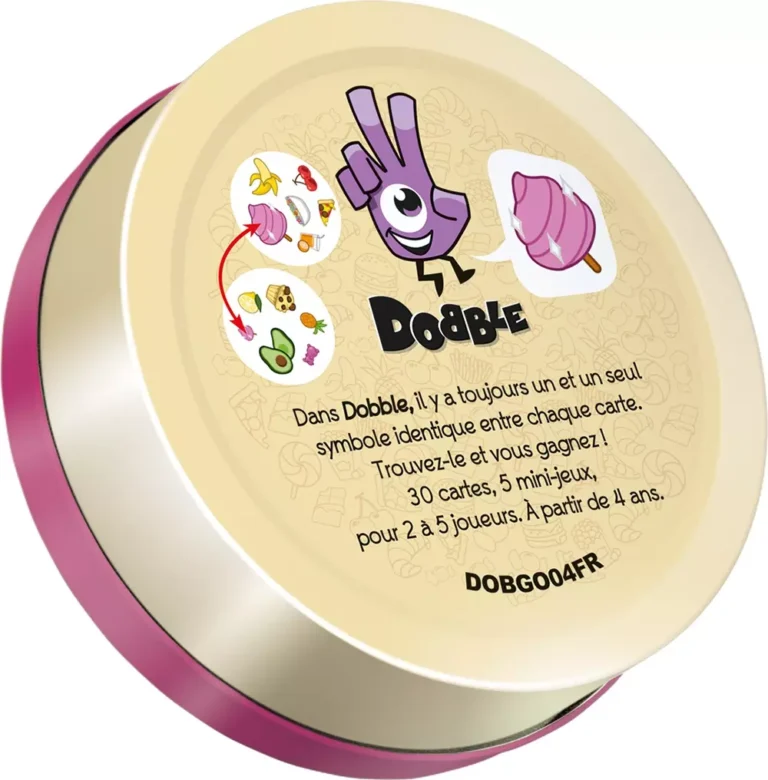 Boîte métallique jeu Dobble avec symbole main violet
