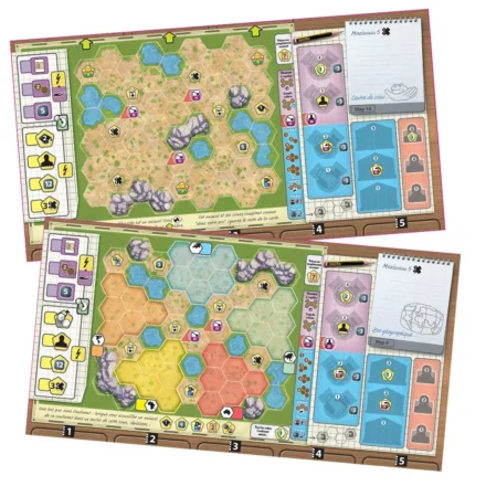 Jeu de société avec plateaux hexagonaux et animaux