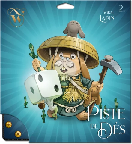 Lapin Yokai avec dés et outils de jardinage
