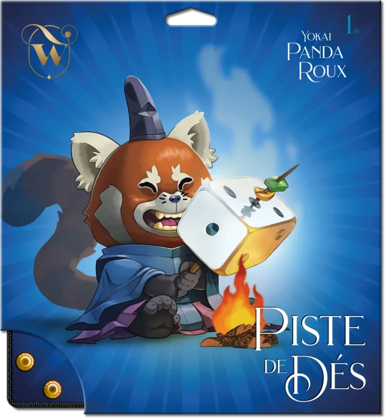 Red panda magicien jouant avec des dés enflammés