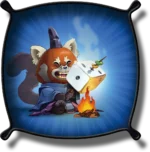 Red panda sorcier avec dés flamboyants
