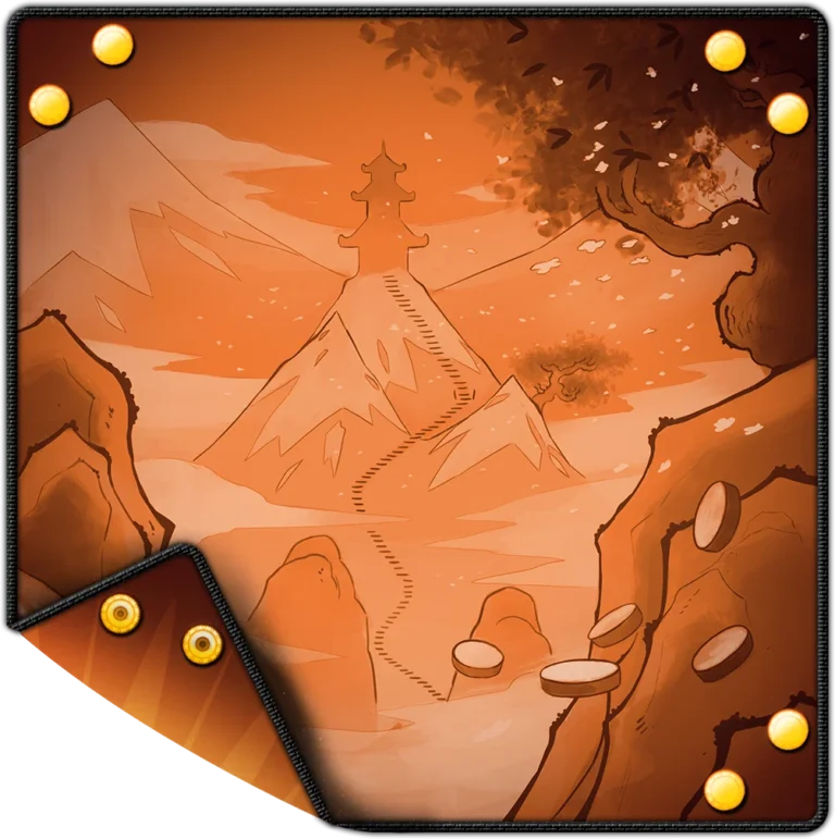 Carte asiatique avec montagnes et pagode