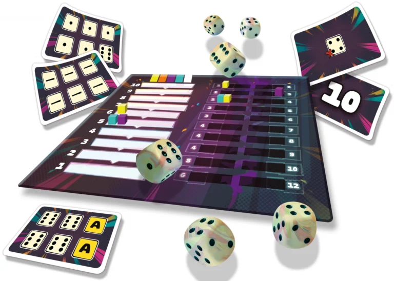 Jeu de société coloré avec dés et cartes