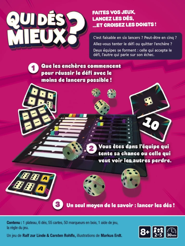 Jeu de société Qui Dés Mieux ? avec dés et plateau