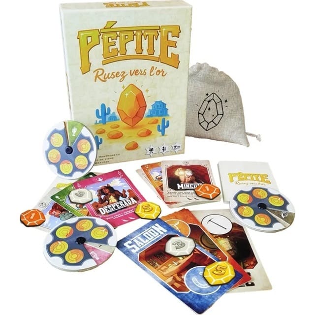 Jeu de société Pépite avec cartes, jetons et sac