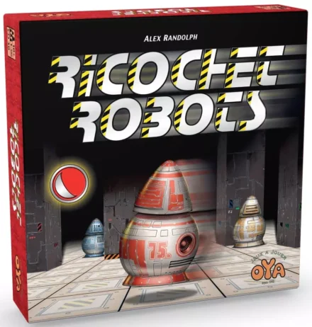 Jeu de société Ricochet Robots avec boîte rouge et robots colorés
