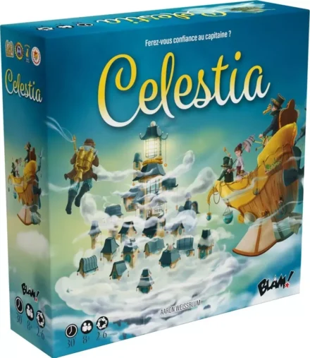 Boîte jeu de société Celestia avec île flottante nuages