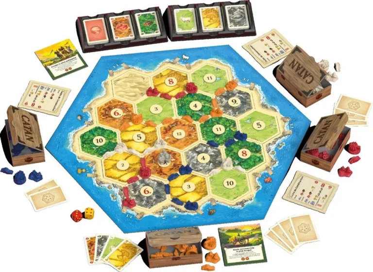 Jeu de société Catan avec plateau hexagonal et composants