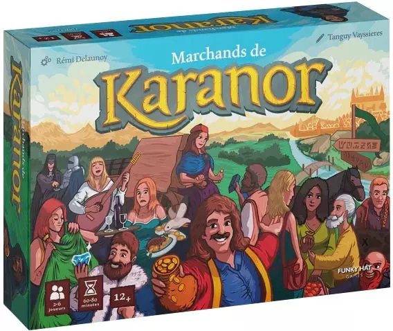 les marchands de karanor Boîte de jeu de société Marchands de Karanor avec personnages médiévaux