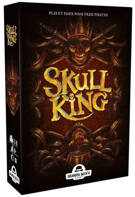 Boîte jeu Skull King crânes dorés fond noir