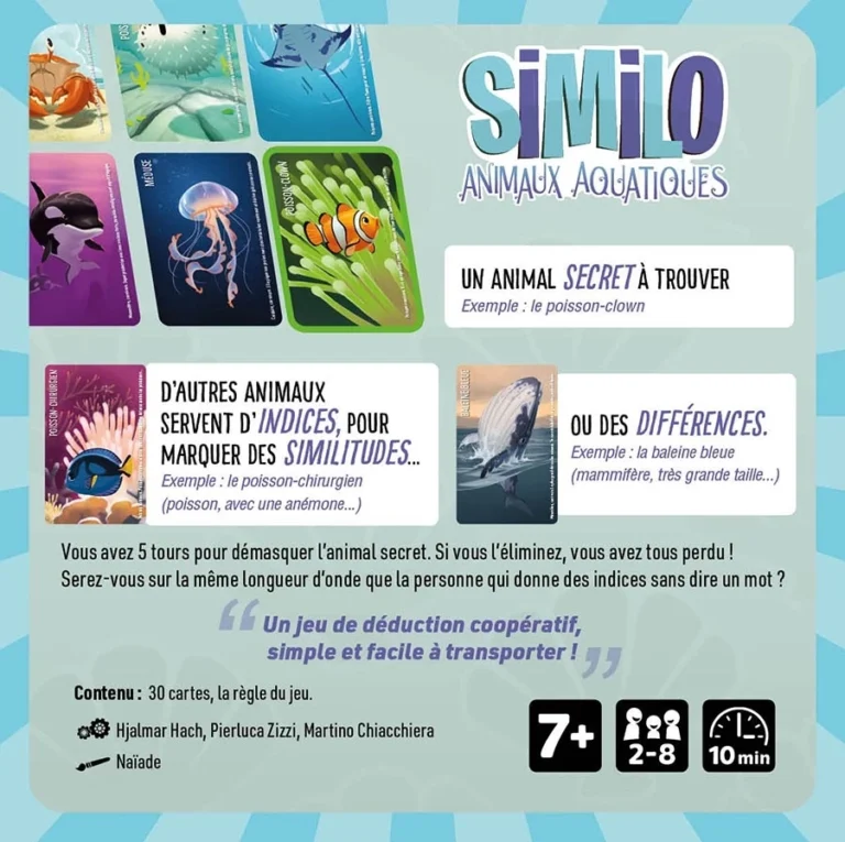 Jeu de cartes Similo animaux aquatiques avec illustrations marines