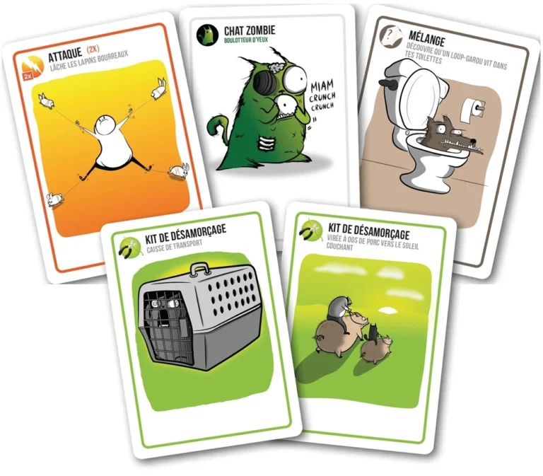 Cartes de jeu humoristiques avec chat zombie et kits désamorçage