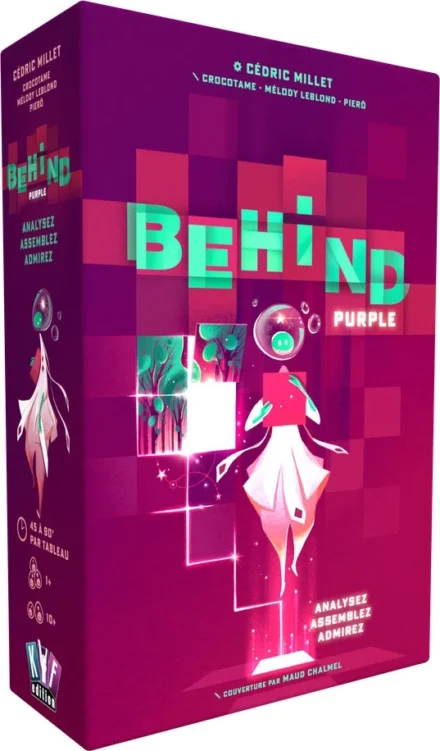 Boîte de jeu de société Behind Purple design futuriste néon