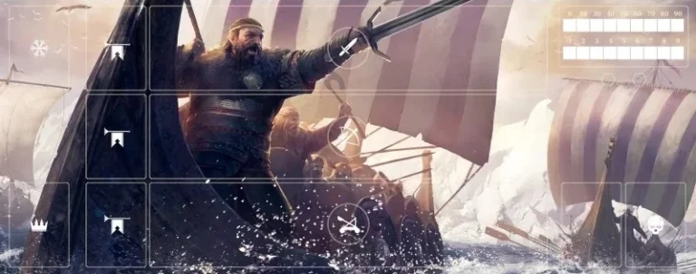 Guerrier viking brandissant épée sur navire longship