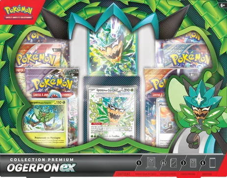 FFNFC0AW200.webp Pokémon Ogerpon Premium Collection box with cards and booster packs