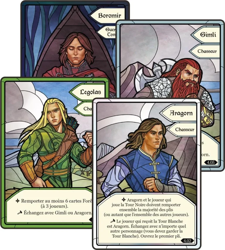 Cartes illustrées de héros fantastiques du jeu.