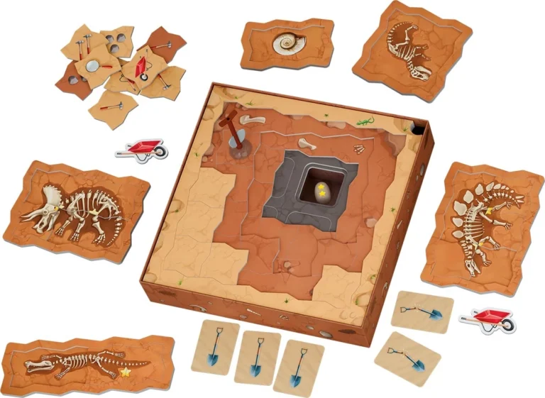 Jeu de fouilles archéologiques avec fossiles de dinosaures.