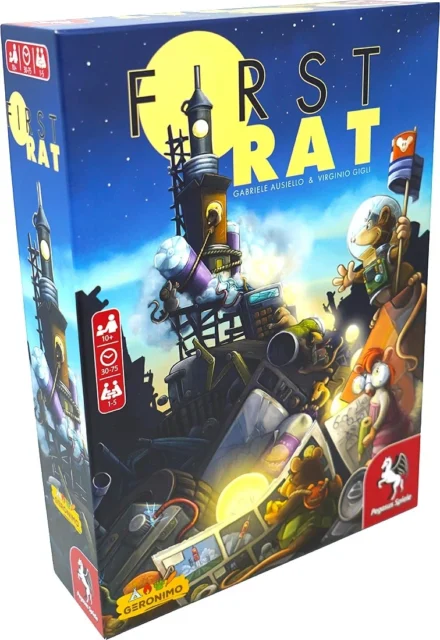 Boîte jeu de société First Rat avec tour futuriste