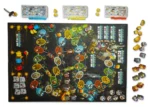 Jeu de société avec plateau, dés, pions colorés et cartes
