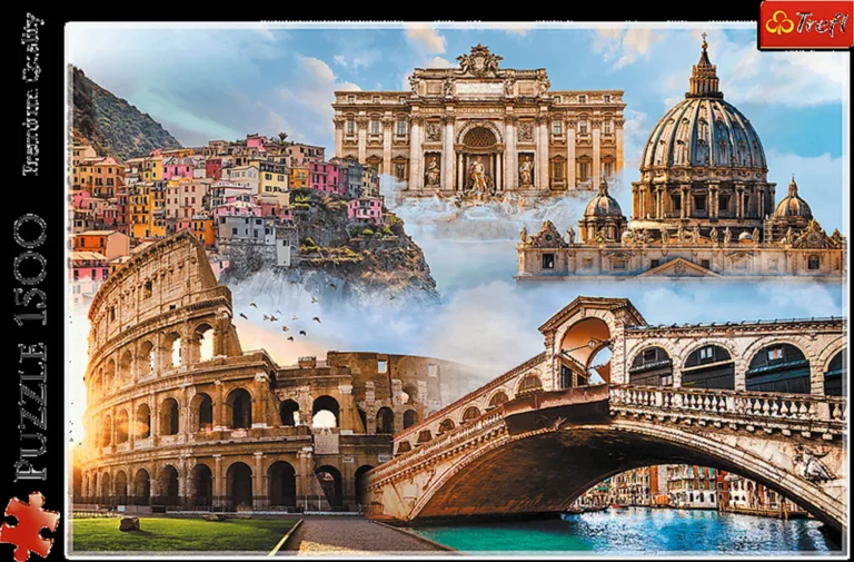 Collage monuments italiens Colosseum Fontaine Trevi Venise Rome