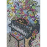 Piano orné de fleurs colorées et motifs musicaux détaillés