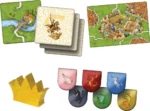Tuiles jeu plateau médiéval avec blasons maisons colorées