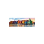 Maisons colorées au bord de l'eau avec reflet