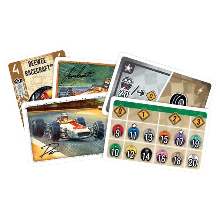 Jeu de course automobile vintage avec cartes et pions numérotés