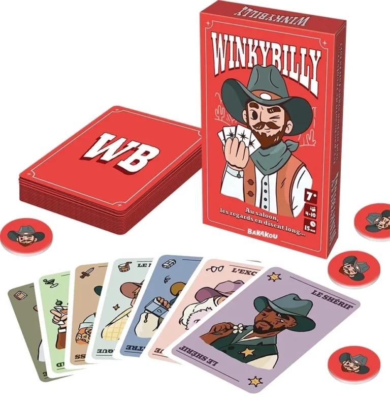 Jeu de cartes Winky Rilly thème western avec boîte rouge