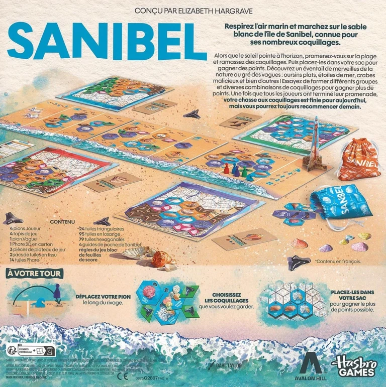 Jeu de société Sanibel sur plage avec coquillages colorés