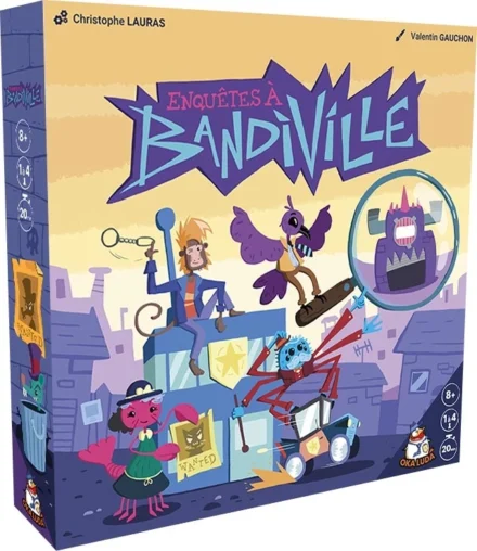 Boîte du jeu Enquêtes à Bandiville illustrée