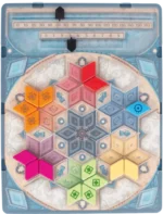 Plateau jeu hexagons colorés avec tuiles numérotées