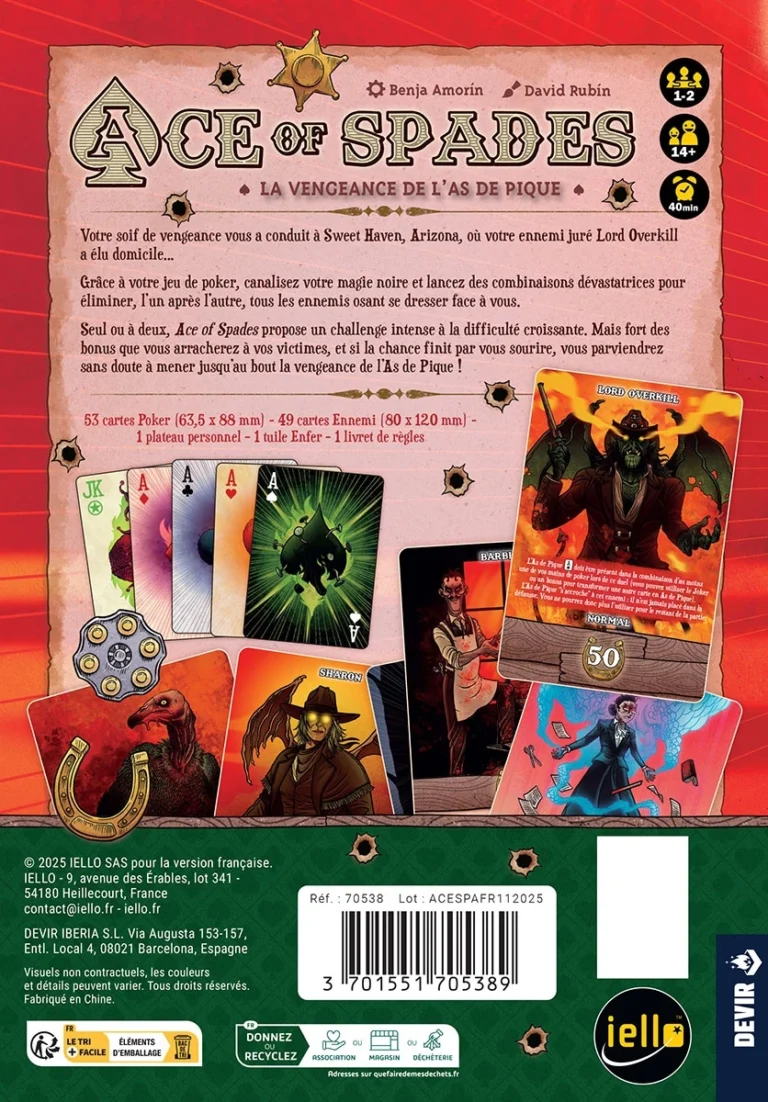 Jeu de cartes Ace of Spades la vengeance de l'as de pique
