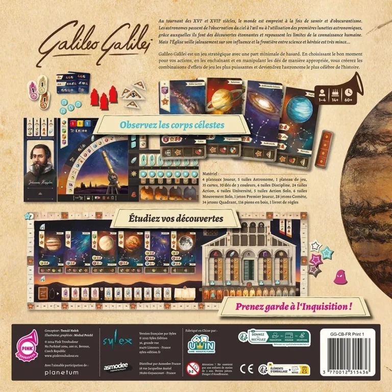 Boîte du jeu Galileo Galilei et composants
