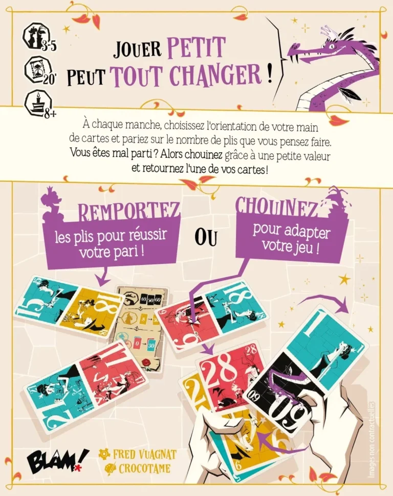 Jeu de cartes colorées avec dragon, règles du jeu en français