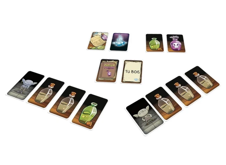 Jeu de société avec cartes potion et fioles alchimie