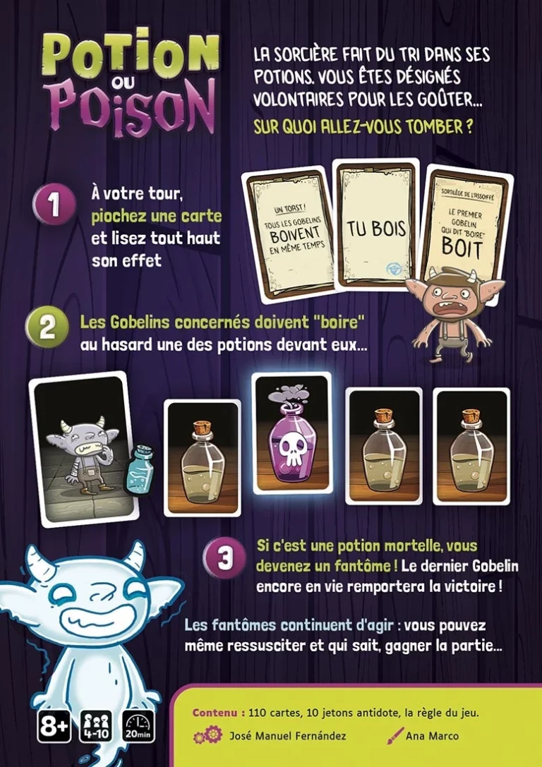 Jeu de cartes Potion ou Poison avec règles et illustrations