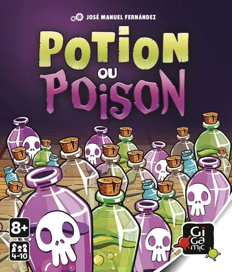 Jeu Potion ou Poison avec fioles colorées et crânes