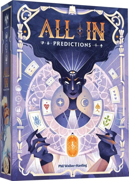 Boîte jeu All In Predictions avec design mystique et cartes