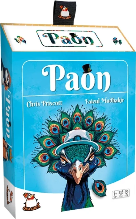 Boîte jeu Paon avec paon coloré illustrations Chris Priscott