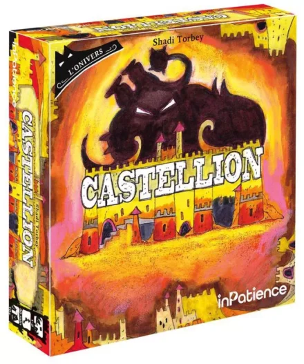 Boîte jeu de société Castle Lion avec lion noir