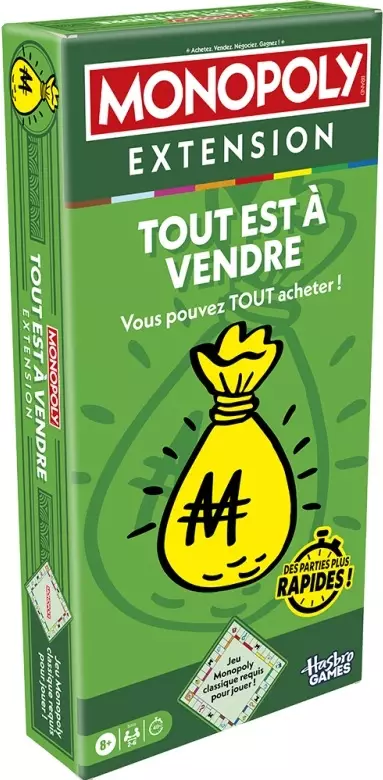 Boîte extension Monopoly Tout est à Vendre avec sachet monnaie