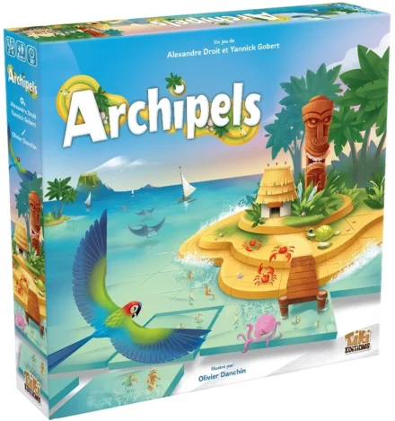 Boîte du jeu de société Archipels avec îles tropicales colorées