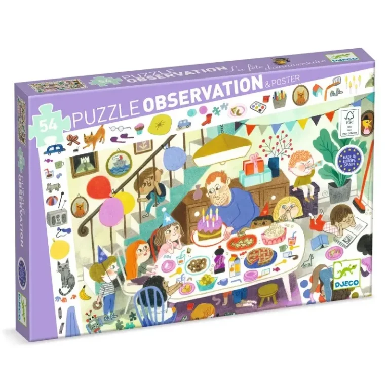 Puzzle observation 54 pièces fête anniversaire famille coloré