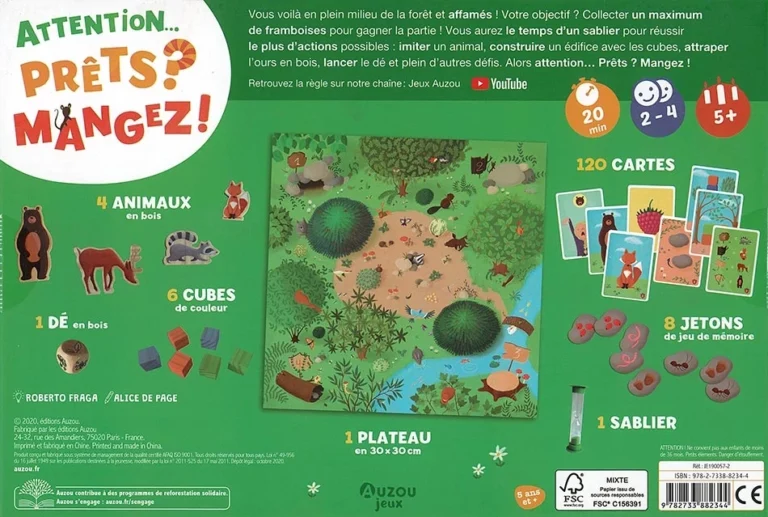 Jeu de société enfants forêt animaux cubes cartes jetons