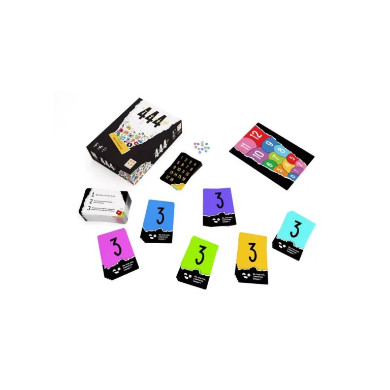 Jeu de société 444 avec cartes colorées et boîte