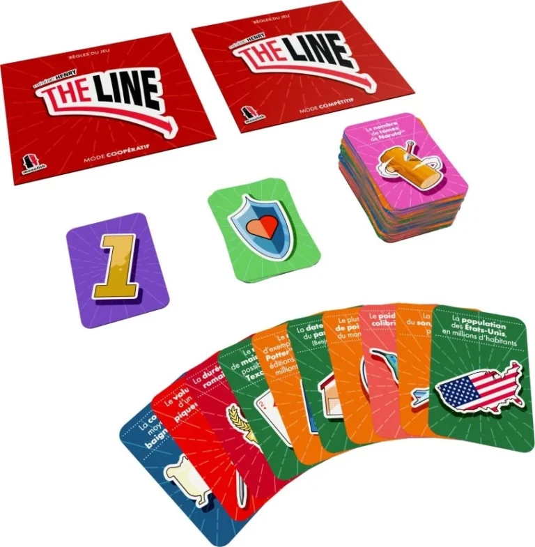 Jeu de société The Line avec cartes colorées et règles
