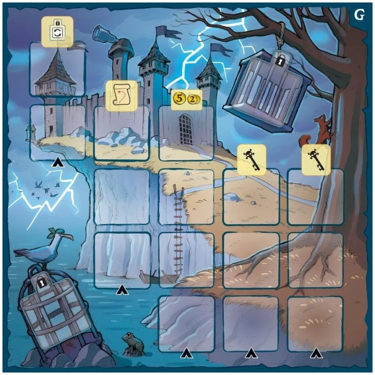 Jeu de puzzle avec château médiéval et grille de cases