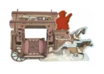 Roulotte vintage avec chevaux tireurs illustration stylisée